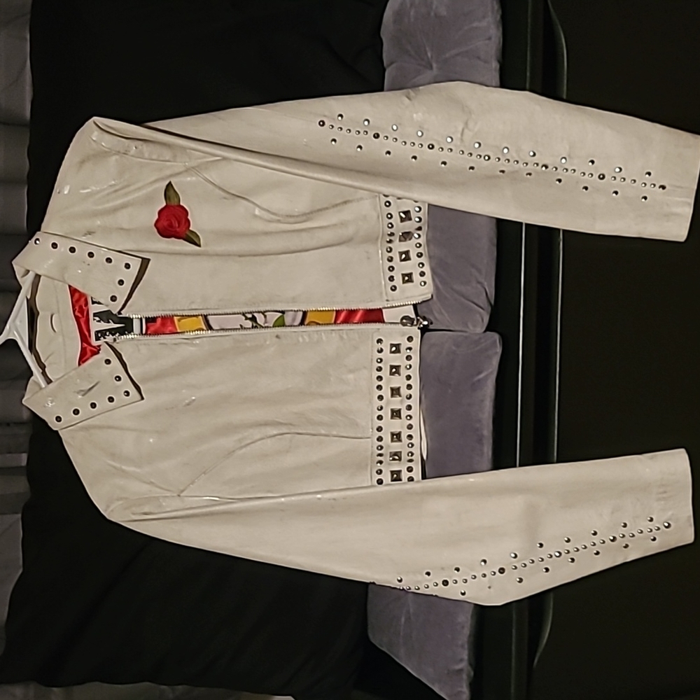 Womens Distressed white leather jacket
